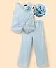 Hola Bonita Knit Sleeveless Overlapping Glittered Top & Pant Set with Floral Applique - Light Blue