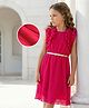 Hola Bonita Knit Ruffle Sleeves Shimmer Party Dress With Belt - Fuchsia