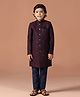 KISAH Blended Woven Full Sleeves Thread Work Embroidered Sequins Embellished Sherwani With Pyjama  Set - Maroon