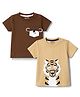 Bonfino 100% Cotton Knit Half Sleeves Animal Printed T-Shirts Pack Of 2- Brown & Cream