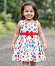 Babyhug Poplin Woven Sleeveless Frock With Floral Print & Bow Applique - White