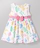 Babyhug Poplin Woven Sleeveless Frock With Bow Print & Applique - White