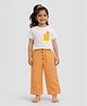 Somersault Cotton Knit Half Sleeves Abstract Embroidered Tee & Pants Set - White & Orange
