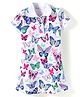 Doreme Sinker Knit Half Sleeves Butterfly Printed Shirt Style A Line Frock - White