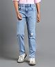 Under Fourteen Only Now Or Never Text Printed Washed & Distressed Jeans - Light Blue