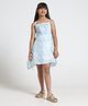 Under Fourteen Only Sleeveless Abstract Printed Knee Length Smocking Dress - Blue