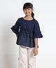 Under Fourteen Only Half Sleeves Birds Printed Top - Navy Blue
