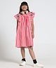 Under Fourteen Only Cap Sleeves Striped & Floral Embroidered Dress - Red