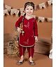 Titrit Velvet Woven Full Sleeves Sequins & Gota Lace Embellished Leaves Embroidered Kurti & Dhoti Set - Red