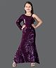 Titrit Velvet Woven Full Sleeves Sequins & Pearl Embellished Applique Detailed Gown - Purple