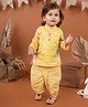 Titrit Cotton Woven Full Sleeves Floral & Leheriya Printed Dhoti Kurta Set - Yellow