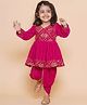 Titrit Velvet Woven Full Sleeves Sequins Embellished Mirrorwork Detailed Kurti & Dhoti Set - Pink