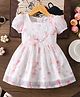 Mark & Mia Half Sleeves Party Dress With Floral Print & Bow Applique - White