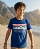 Pine Kids Cotton Knit Half Sleeves T-Shirt with Adventure Print - Navy Blue