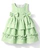 Babyhug Cotton Woven Sleeveless Checked Frock With Bow Applique - Light Green