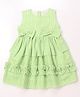 Babyhug Cotton Woven Sleeveless Checked Frock With Bow Applique - Light Green