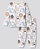 Bonfino 100% Cotton Knit Full Sleeves T-Shirt & Pyjama Co-Ord Night Suit With Animal Print - Offwhite
