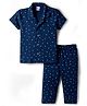 Ben Benny Interlock Knit Half Sleeves Star Printed Co-Ords Shirt & Pyjama Night Suit - Navy Blue