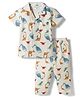 Ben Benny Interlock Knit Half Sleeves Dino Printed Co-Ords Shirt & Pyjama Night Suit - OffWhite