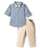 Mark & Mia Cotton Woven Full Sleeves Checkered Party Shirt & Trouser Set with Attached Bow & Suspender - Blue & Beige