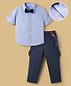 Mark & Mia Cotton Woven Full Sleeves Solid Party Wear Shirt & Pant With Suspender & Bow - Navy &light Blue