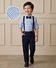 Mark & Mia Cotton Woven Full Sleeves Striped Party Shirt & Trouser Set with Bow & Suspender - Navy Blue