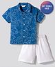 Primo Gino 100% Cotton Double Cloth Woven Half Sleeves Leaf Printed Shirt & Shorts Set - Blue & White