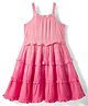 Primo Gino 100% Cotton Woven Sleeveless Tiered Frock With Ombre Wash Effect - Pink
