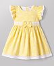 Babyhug 100% Cotton Woven Half Frill Sleeves Floral Printed Frock With Bow Applique & Lace Detailing - Yellow