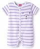 Babyhug 100% Cotton Interlock Knit Half Sleeves Striped Romper With Bear Print - Multicolor
