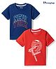 Honeyhap Premium 100% Cotton Knit Half Sleeves Sports Theme Printed T-Shirts With Bio Finish Pack Of 2 - Red & Navy Blue