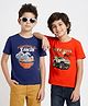 Honeyhap Premium 100% Cotton Knit Half Sleeves Beach Theme & Vehicles Printed T-Shirts With Bio Finish Pack Of 2 - Red & Navy Blue