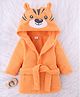 Babyhug Knit Microfiber Tiger Print Unisex Terry Bath Robe With Hood & Embroidery - Orange