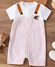 Mark & Mia Cotton Half Sleeves Striped Front Open Romper with Bear Applique - Beige