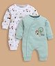 Wonderchild Pack Of 2 Full Sleeves Duck Theme Printed & Embroidered Romper - White & Olive Green