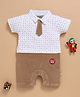 Wonderchild Half Sleeves Polka Dots Printed Tie Applique Detailed Colour Blocked Romper - White & Fawn