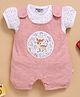Wonderchild Fawn Printed Patch Detailed Dungaree WIth Half Puffed Sleeves Solid Top - White & Deep Peach