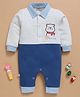 Wonderchild Full Sleeves Striped & Polar Bear Embroidered Colour Blocked Romper - White & Slate