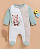 Wonderchild Full Sleeves Brown Bear Printed & Colour Blocked Footed Sleepsuit - White & Fawn