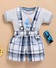 Wonderchild Half Sleeves Car Patch Detailed Tee With Checked Gallice Shorts - Grey