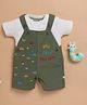 Wonderchild Cars Embroidered Dungaree With Half Sleeves Solid Tee - White & Green