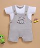 Wonderchild Bear Embroidered Dungaree With Half Sleeves Solid Tee - White & Grey