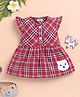 Wonderchild Cap Sleeves Checked & Bear Patch Detailed Knee Length Dress - Red