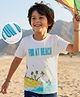 Pine Kids Cotton Knit Half Sleeves T-Shirt with Beach Theme Print - White