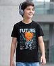 Pine Kids Cotton Knit Half Sleeves T-Shirt With Teddy Robot Print - Black