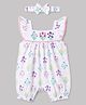 Babyhug 100% Cotton Knit Sleeveless Floral Printed Romper With Headband - Multicolor