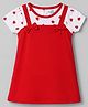 Doodle Poodle 100% Cotton Single jersey Knit Heart Printed Half Sleeves Frock With Bow Applique - Red