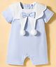 Mark & Mia Rompers Blue 52 BoyMark & Mia Cotton Half Sleeves Solid Colour Romper with Bow Applique - Light Blue