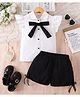 Mark & Mia Cotton Frill Sleeves Top & Skirt Set With Bow Applique - White & Black