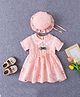 Mark & Mia Half Sleeves Frock Style Schiffli Onesie with Cap Bow & Lace Detailing - Pink